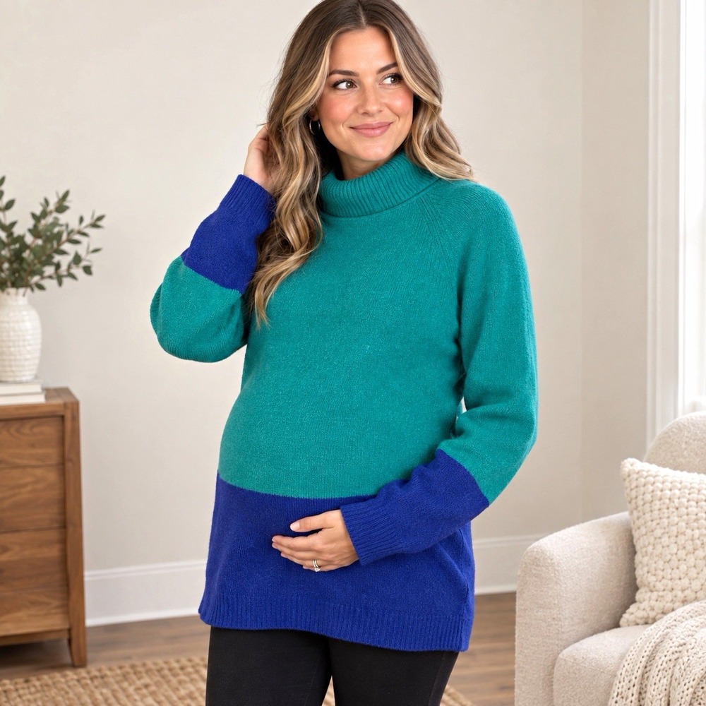 A Pea in the Pod Sweater Women's L Cashmere Knit Cowl Neck Colorblock Raglan